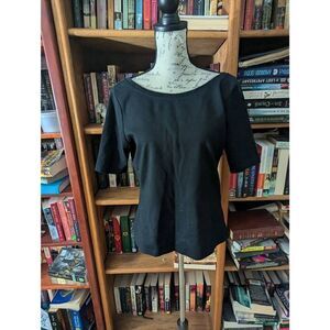 Gap Women’s Small Black Scoop Neck Open Back Short Sleeve Shirt Top Blouse